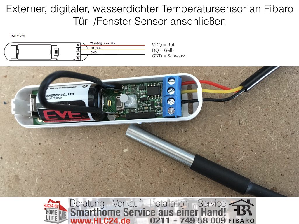 Externer, digitaler, wasserdichter Temperatursensor (DS18B20) an Fibaro Tür- :Fenster-Sensor (FIBEFGK-101-ZW5) anschließen.001